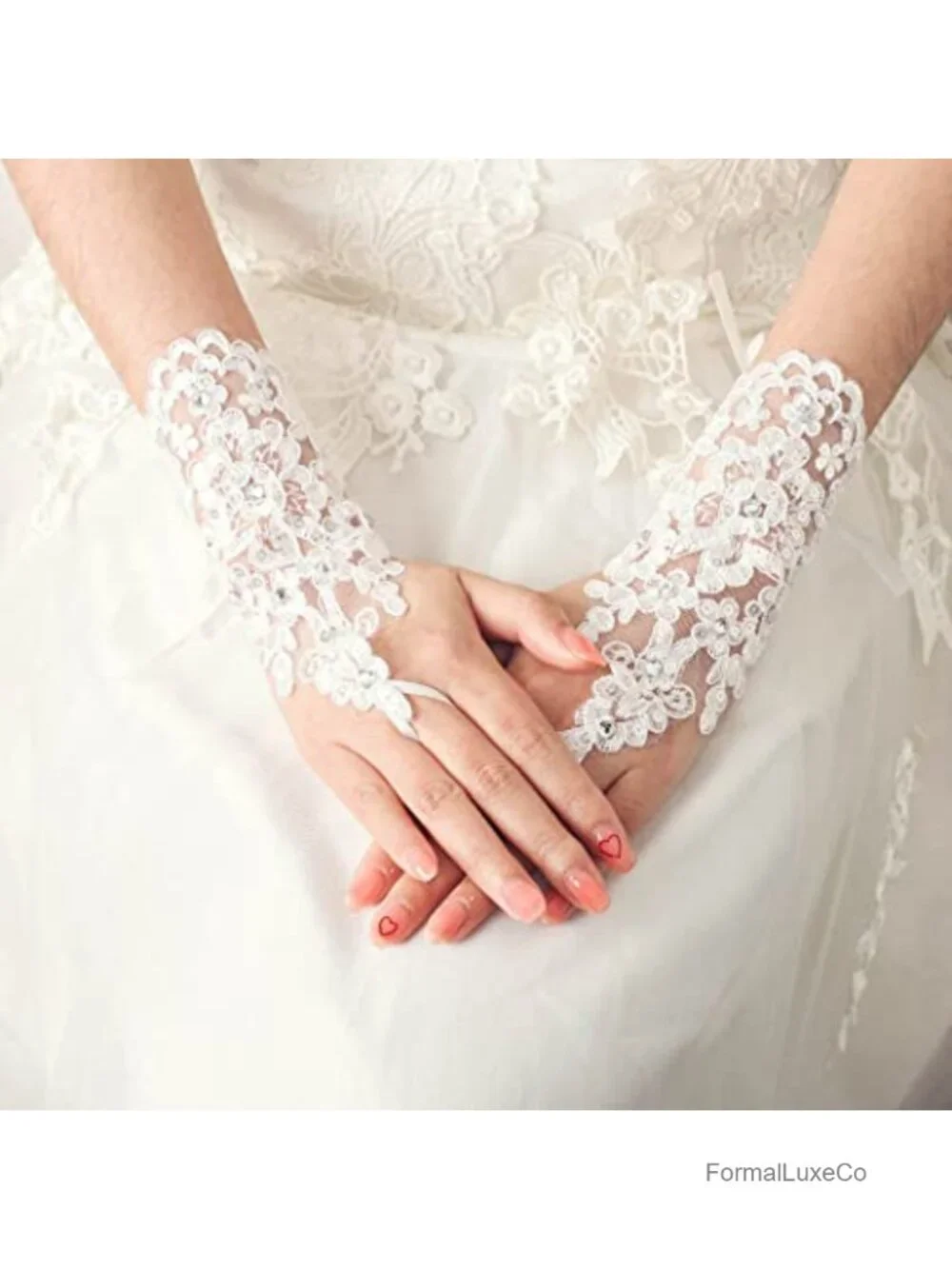 Wedding Gloves Fingerless Lace Rhinestone Bridal Gloves for Women